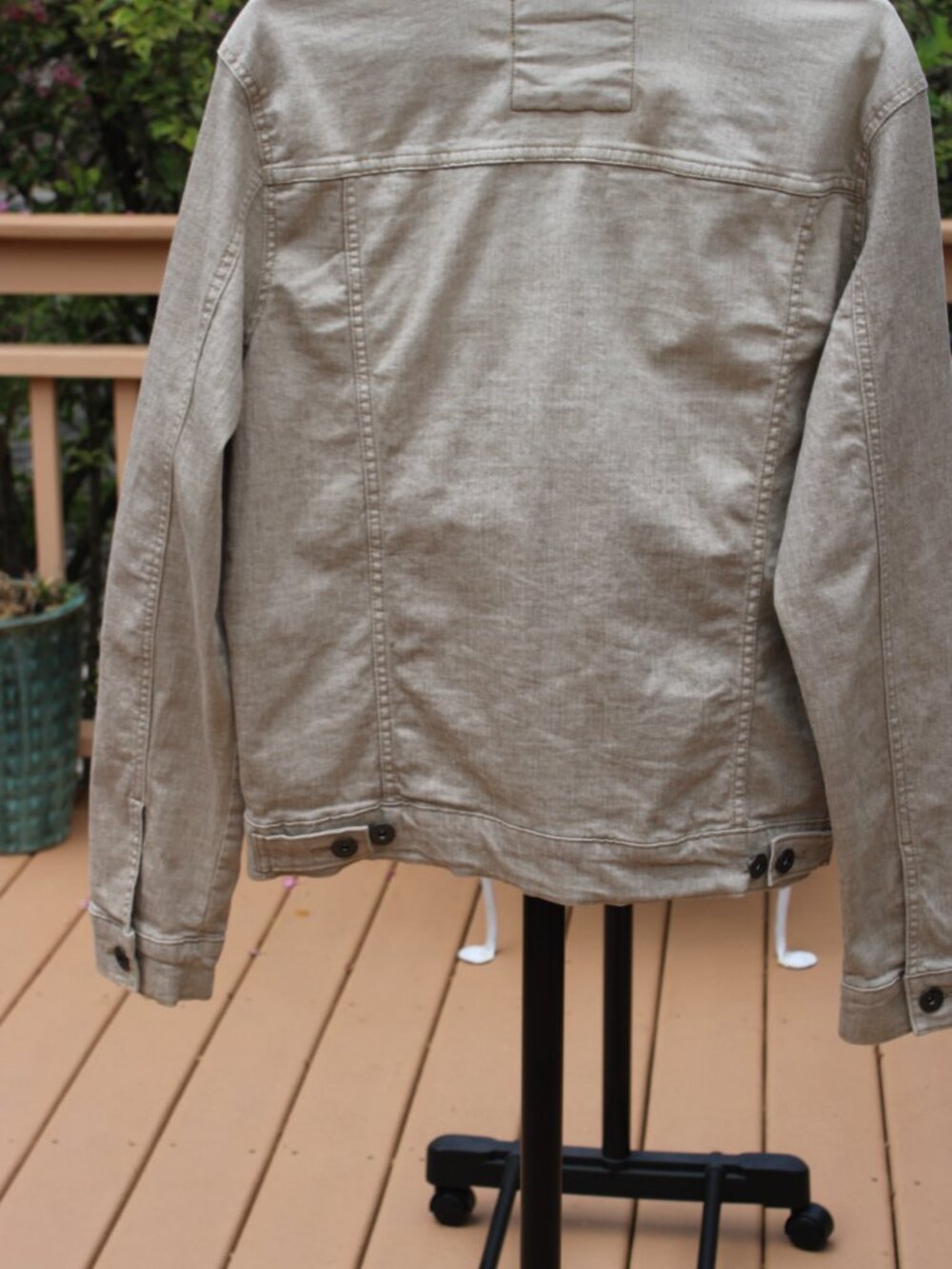 Goodfellow Cotton Men Beige Jacket SZ M Button Down Pockets Adjustable Waist - Picture 2 of 6